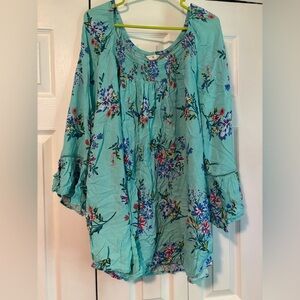 Terra & Sky Teal Floral Blouse
